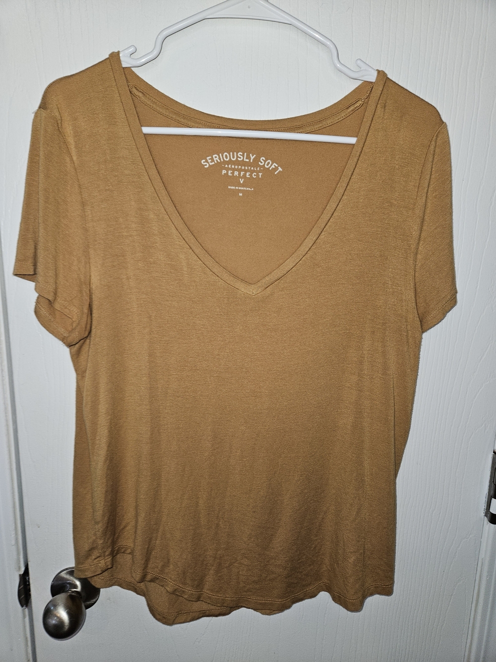 Aeropostale Women's V-Neck Short Sleeve Tee in Mustard Yellow